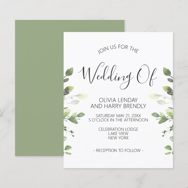 Papier Budget Chic Eucalyptus Faire-part de mariage de ve (Devant / Derrière)