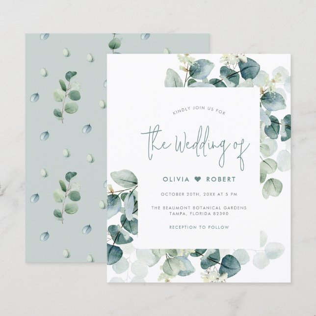 Papier Budget Chic moderne Eucalyptus Mariage de verdure (Devant / Derrière)