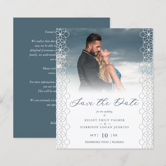 Papier Budget Chic Moderne Lace Effet Mariage photo (Devant / Derrière)