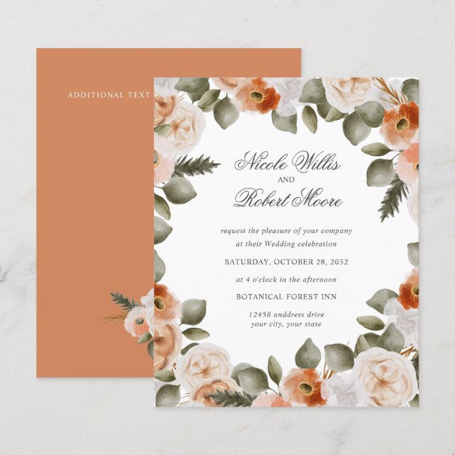 Papier Budget Chic Orange Ivory Sage vert Mariage floral (Devant / Derrière)