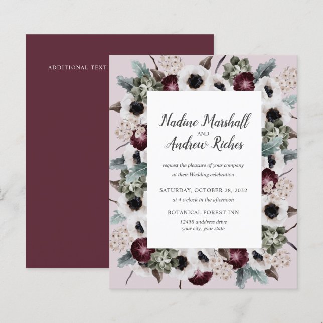 Papier Budget Chic Plum ivoire Sage Mariage cadre rose (Devant / Derrière)