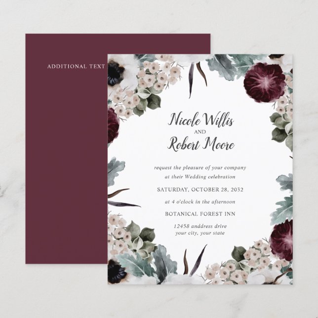 Papier Budget Chic Plum Ivory Acanthus Mariage floral (Devant / Derrière)