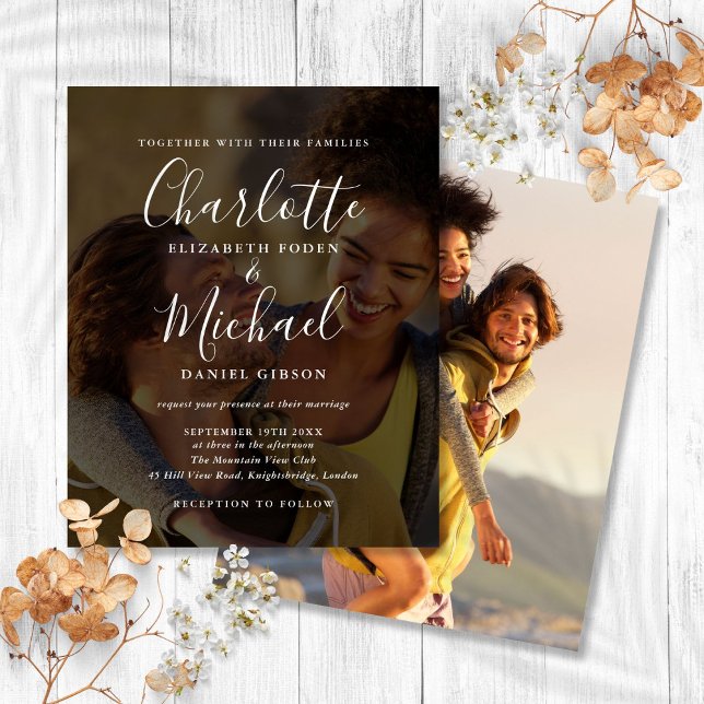 Papier Budget Chic Script 2 Photos Faire-part de mariage (Budget Chic Script 2 Photos Wedding Invitation)