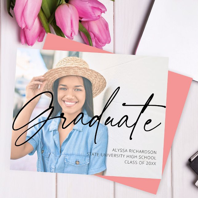 Papier Budget Chic Script H Photo Graduation Party Rose (Créateur téléchargé)