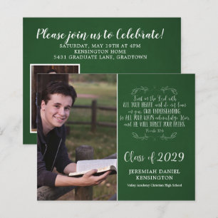 Papier Budget Christian Verse Green Graduation Photo