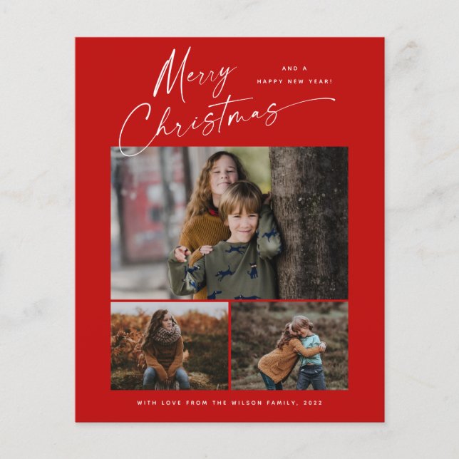 Papier Budget Christmas Script 3 Photo Christmas Card (Devant)