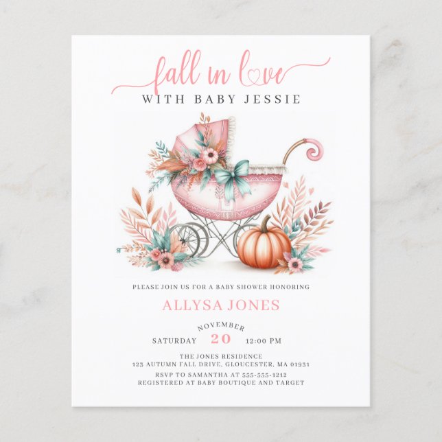 Papier Budget Chute En Amour Rose Automne Baby shower Flo (Devant)