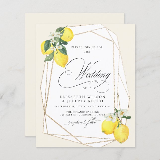 Papier Budget Citron Citrus Faire-part de mariage d'été (Devant / Derrière)