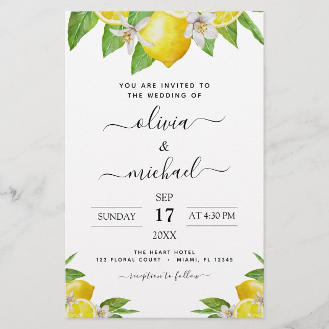 Papier Budget Citron Faire-part de mariage jaune (Devant)