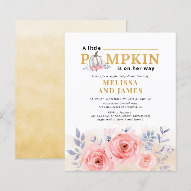 Papier Budget Citrouille Couples Baby shower Floral Lilac (Devant / Derrière)