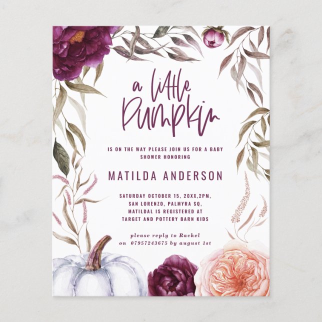Papier budget citrouille de pêche violet baby shower d'au (Devant)