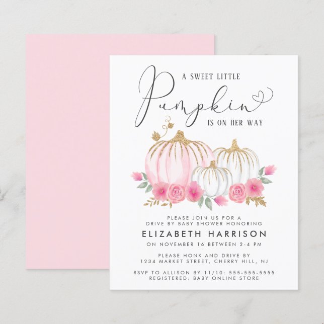 Papier Budget Citrouille Floral Baby Girl Drive Par Douch (Devant / Derrière)