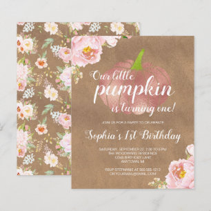 Papier Budget Citrouille Floral Girl 1er anniversaire Inv