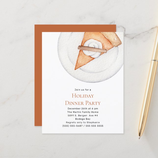 Papier Budget Citrouille Pie Holiday Diner Fête Invitatio (Devant/Arrière en situation)