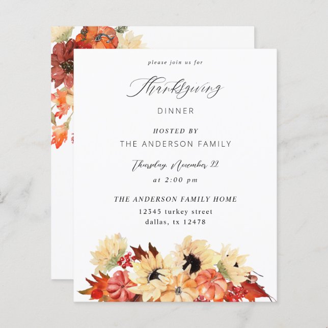 Papier Budget Citrouille & Tournesol Thanksgiving (Devant / Derrière)