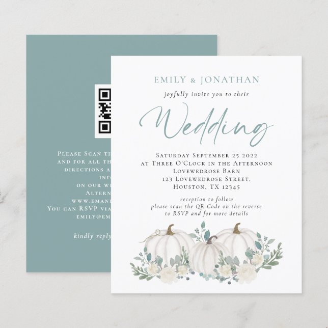 Papier Budget Citrouilles Turquoise Foliage QR Wedding In (Devant / Derrière)