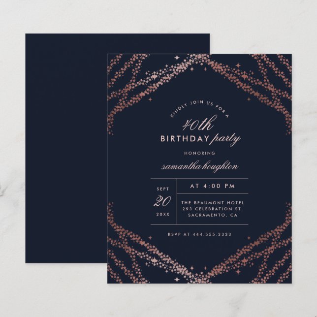 Papier Budget Classé Rose Gold & Navy Blue Anniversaire (Devant / Derrière)