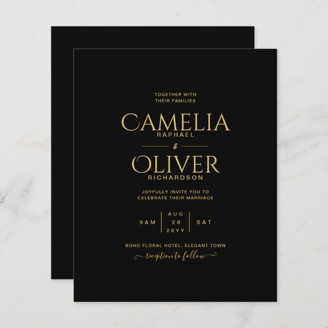 Papier BUDGET Classic Black Gold MONOCHROME Mariage (Devant / Derrière)