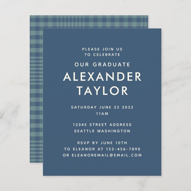 Papier Budget Classic Blue Glen Plaid Motif Graduation (Devant / Derrière)