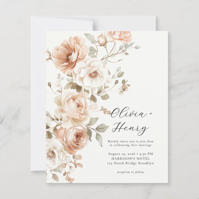 Papier Budget Classic Elegant Floral Wedding Invitation (Devant)