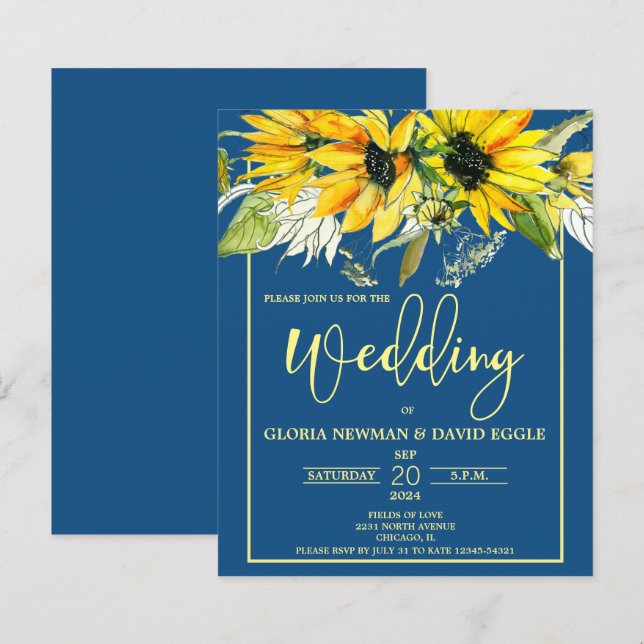 Papier Budget Classic Faire-part de mariage de tournesol  (Devant / Derrière)