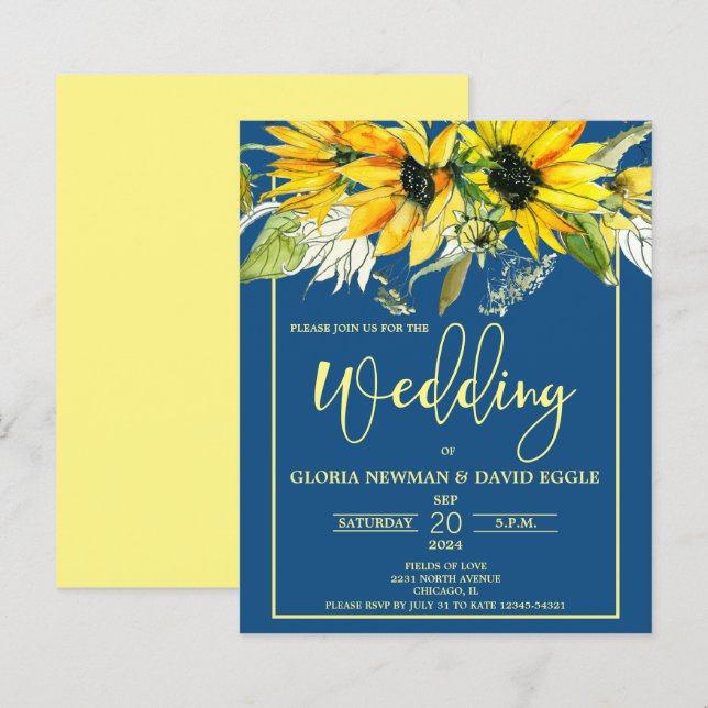 Papier Budget Classic Faire-part de mariage de tournesol  (Devant / Derrière)