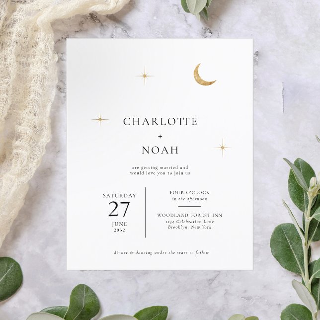 Papier BUDGET Classique Lune Étoiles Or Céleste Mariage (Créateur téléchargé)