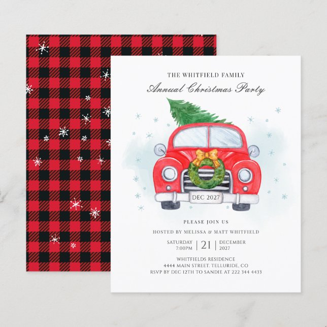 Papier Budget Classique Voiture Rouge Famille Noël Invita (Devant / Derrière)