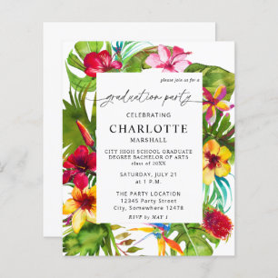 Papier Budget Colorful Tropical Floral Graduation Party