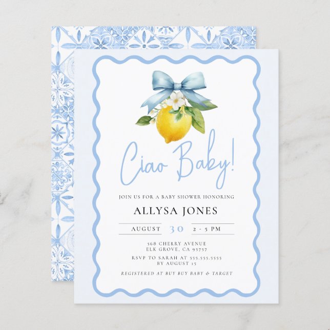 Papier Budget Coquette Lemon Ciao Baby Baby shower Wavy (Devant / Derrière)