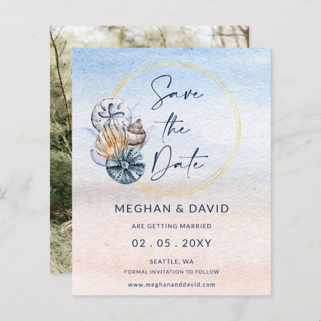 Papier Budget Coquillages Été Plage Photo Enregistrer La  (Devant / Derrière)