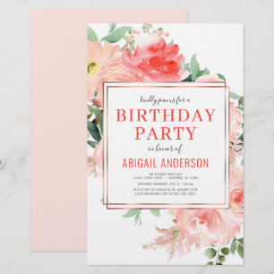 Papier Budget Coral Floral Anniversaire Fête Invitation