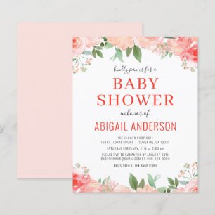 Papier Budget Coral Floral Baby shower Invitation