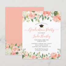 Budget Coral Floral Graduation Party Invitation