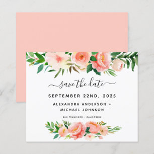 Papier Budget Coral Peach Floral Enregistrer la date Invi