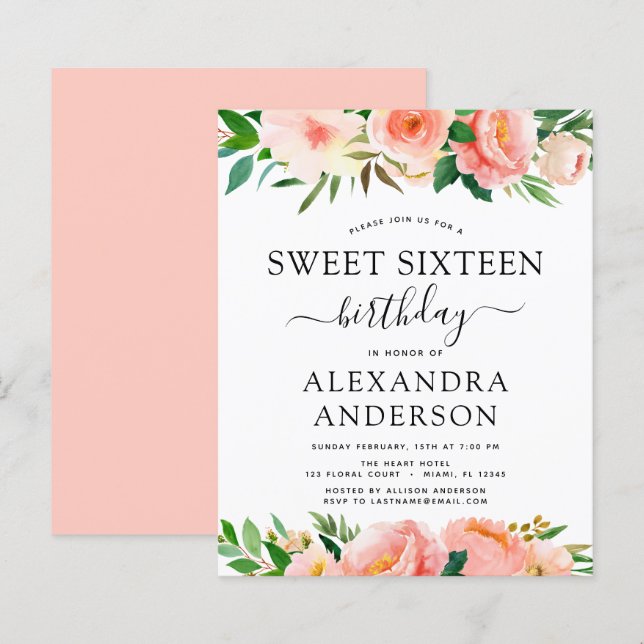 Papier Budget Coral Pêche Sweet sixteen Floral (Devant / Derrière)