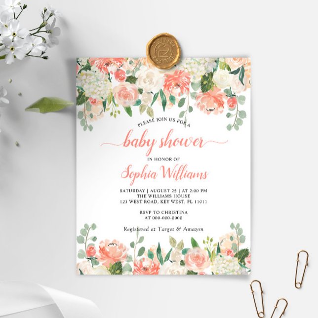 Papier Budget Coral & Rose Baby shower Invitation (Créateur téléchargé)