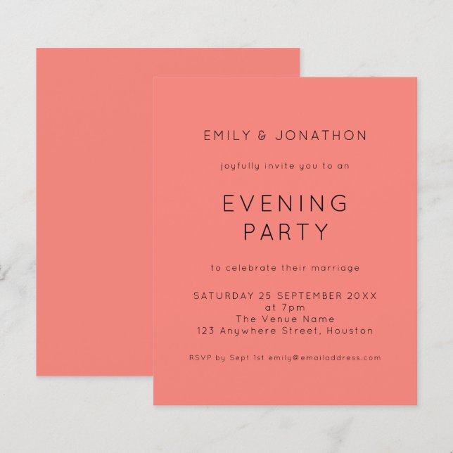 Papier Budget Coral Rose Mariage Soirée Invitation du par (Devant / Derrière)