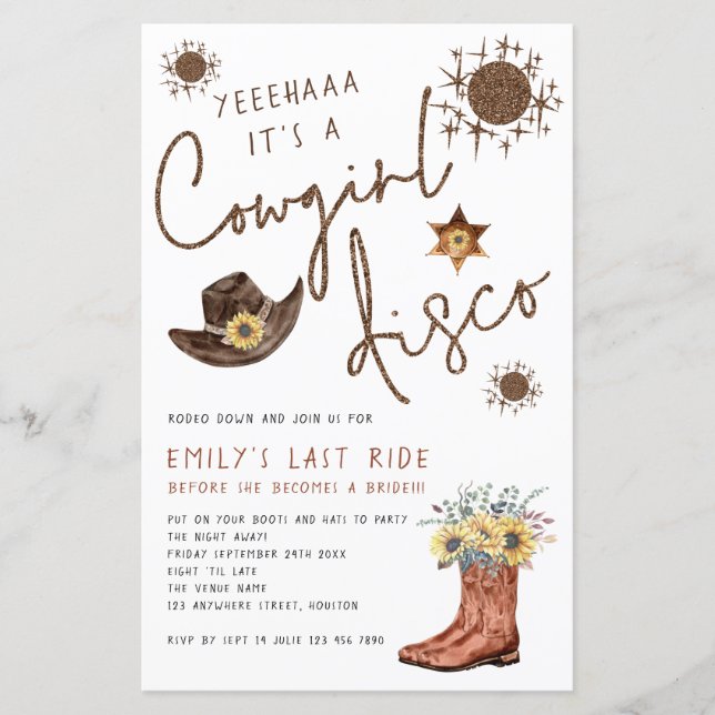 Papier Budget Cowgirl Disco Bachelorette Party Invitation (Devant)