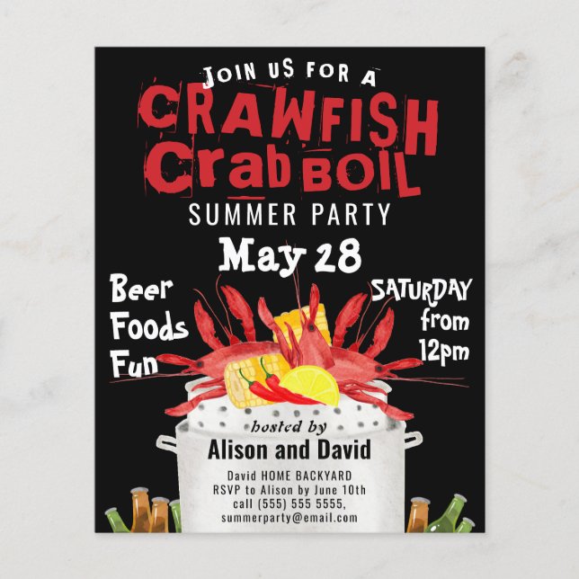 Papier BUDGET Crabe Crawfish Boil Summer Party Invitation (Devant)