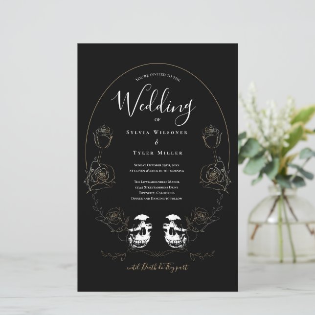 Papier Budget Crâne Floral noir Mariage gothique (Debout devant)