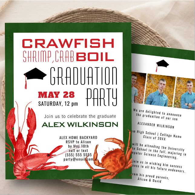 Papier BUDGET Crawfish Boil 3 Photo Graduation Invitation (Créateur téléchargé)