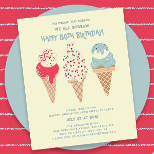 Papier Budget Crème glacée Cone 80e anniversaire Invitati