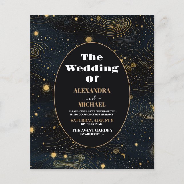 Papier Budget Crescent Céleste Lune Mariage or (Devant)