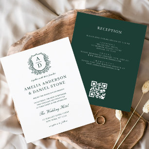 Papier Budget Crest Monogramme Mariage QR Code Invitation