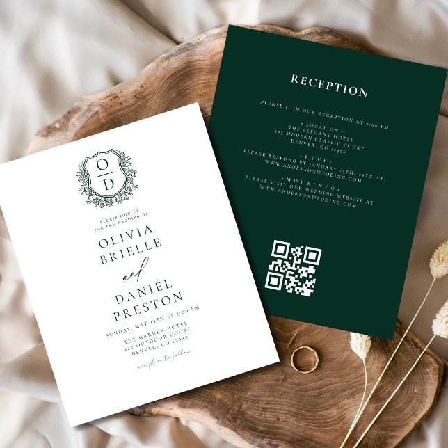 Papier Budget Crest Monogramme Mariage QR Code Invitation (Créateur téléchargé)