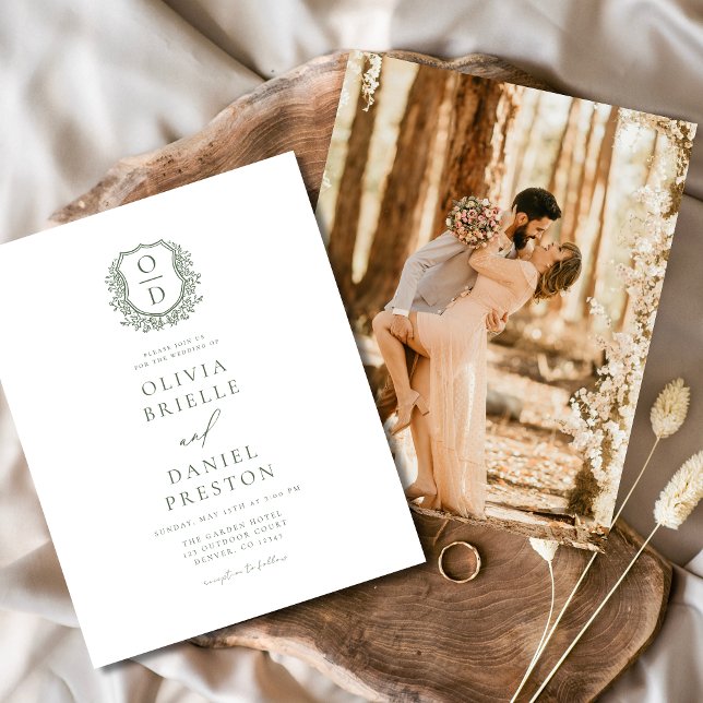 Papier Budget Crête Fleurie Vert Sauge Monogramme Mariage (Créateur téléchargé)