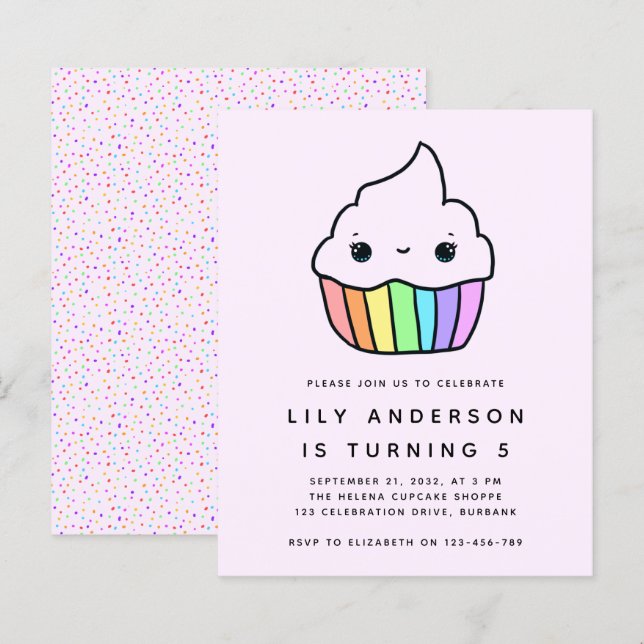Papier Budget Cupcake Invitation de fête d'anniversaire d (Devant / Derrière)