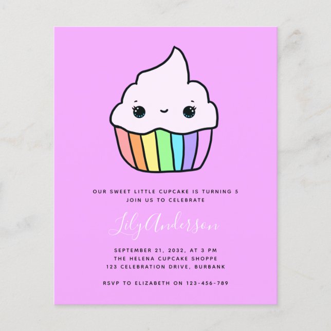 Papier Budget Cupcake Invitation de fête d'anniversaire d (Devant)