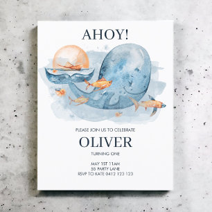 Papier BUDGET Cute Aquarelle Baleine Invitation d'anniver